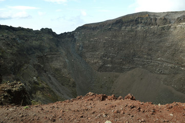 View of the huge crater of the volcano Vesuvius.