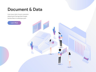 Fototapeta na wymiar Landing page template of Documents and Data Illustration Concept. Flat design concept of web page design for website and mobile website.Vector illustration