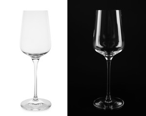 Empty glasses on white and black background