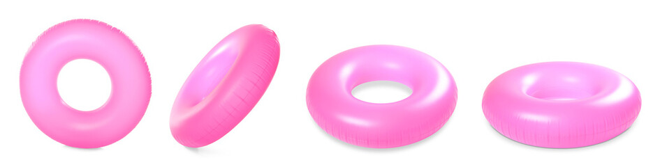 Set of bright inflatable rings on white background