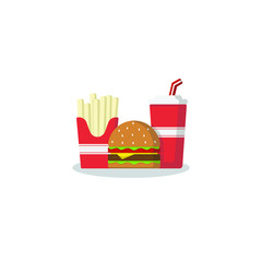 Fast Food Menu Illustration, Hamburger French Fries and Soda