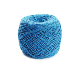 Clew of color knitting thread on white background