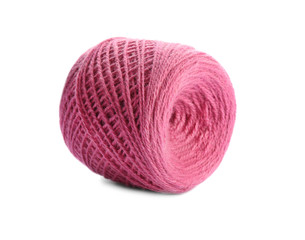 Clew of color knitting thread on white background