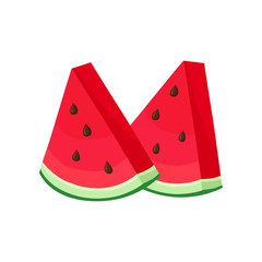 Two pieces of watermelon. Vector illustration on white background.