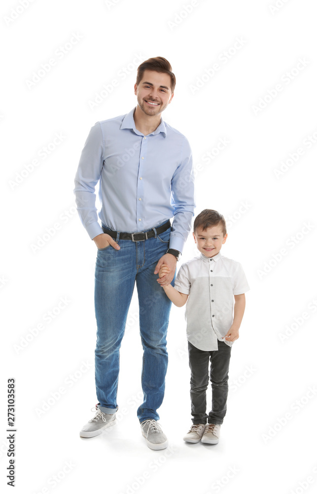 Canvas Prints Portrait of dad and his son isolated on white