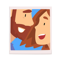 Portrait of Loving Man and Woman Looking at Each Other, Photo of Happy Romantic Couple in Love Vector Illustration