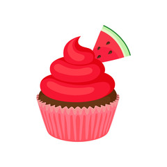 Chocolate cake with red cream. Vector illustration on white background.