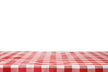 Table with red checkered cloth isolated on white