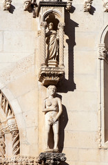Sculpture of Eve. The Lion Gate (north side portal), sponsored by Bonino from Milan. Cathedral of St. James. Šibenik. Croatia