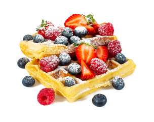waffles with berries isolated on white