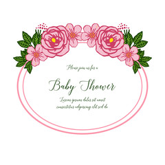 Vector illustration letter baby shower with crowd of pink rose flower frame