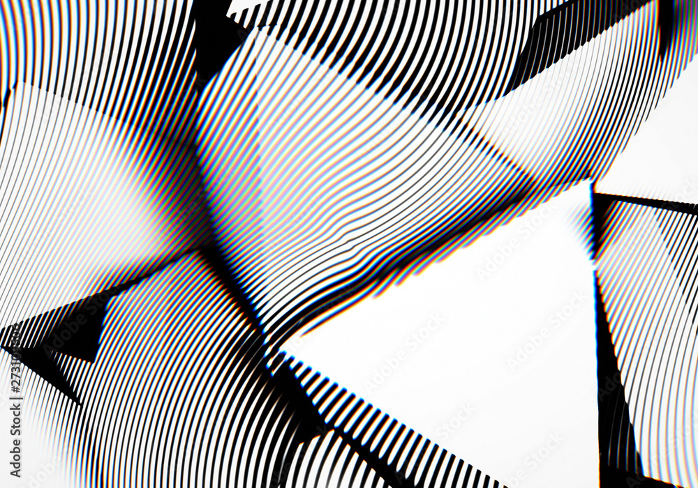 Poster abstract background with engraving or woodcut styled 3d shapes and glitch effect