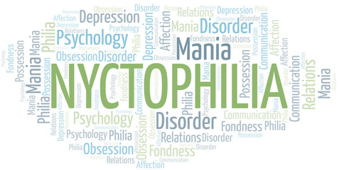Nyctophilia word cloud. Type of Philia.
