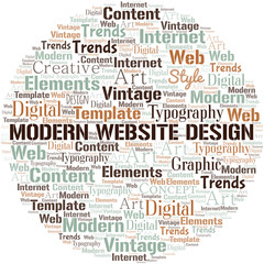 Modern Website Design word cloud. Wordcloud made with text only.