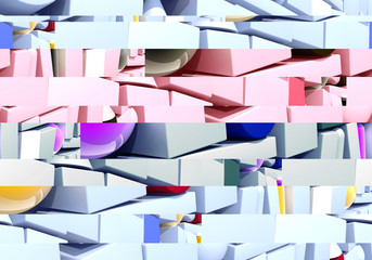 Abstract background with 3d figures and glitch effect