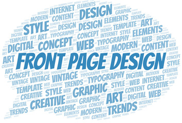 Obraz premium Front Page Design word cloud. Wordcloud made with text only.