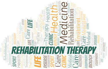 Rehabilitation Therapy word cloud. Wordcloud made with text only.