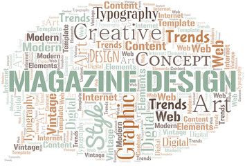Obraz premium Magazine Design word cloud. Wordcloud made with text only.