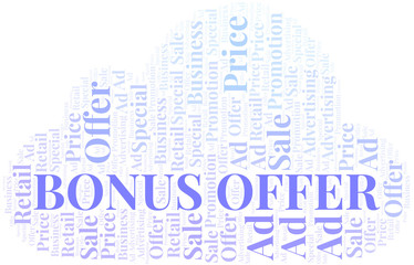 Bonus Offer word cloud. Wordcloud made with text only.