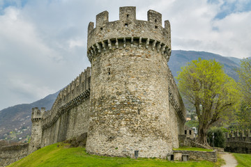 Fototapeta na wymiar One of the towers of castle Montebello, located directly above the city of Bellinzona