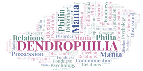 Obraz premium Dendrophilia word cloud. Type of Philia.