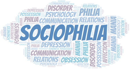 Fototapeta premium Sociophilia word cloud. Type of Philia.