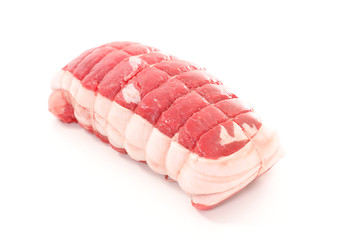 raw roast beef isolated on white background