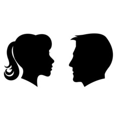 Man and woman silhouette face to face – vector