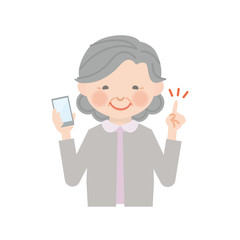 シニア女性（おばあちゃん）の指差しポーズ