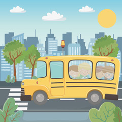 School bus and kids design