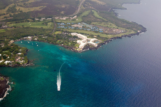 Aerial shot of the Sheraton Kona Resort in Kailua-Kona, Big Island, Hawaii, USA.