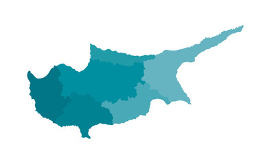 Fototapeta premium Vector isolated illustration of simplified administrative map of Cyprus. Borders of the districts (regions). Colorful blue khaki silhouettes