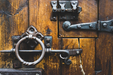 Wooden door with antique locks