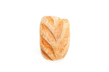 Wheat bread. Whole grain bread. Freshly baked  bread isolated on white background, top view. .Food and healthy concepts.