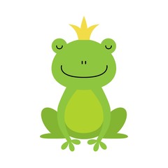 Naklejka premium Cute little frog prince with a golden crown on its head illustration