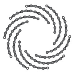 Vector circle swirl created from realistic bike chain. Isolated on white background.