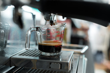 black coffee morning on coffee maker