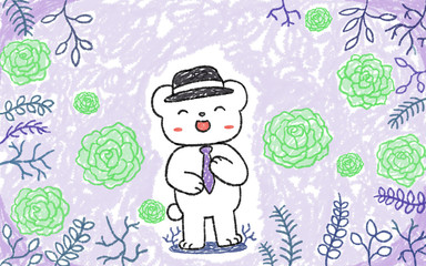 Green Flower bear PostCard illustration