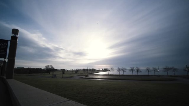 Street View Side Walk Alongside The Milwaukee War Memorial Center During Sunrise
