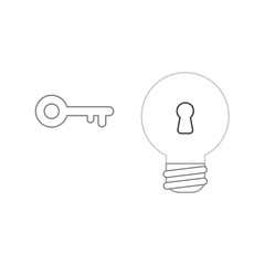 Vector icon concept of light bulb with keyhole and key.