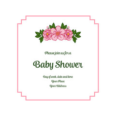 Vector illustration decor of card baby shower with pink rose flower frame