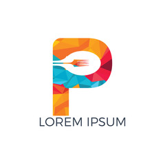 Letter P food logo vector illustration template. Spoon with letter P vector logo concept illustration.