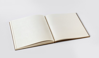 Open blank notebook isolated on grey