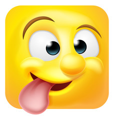 A funny cheeky happy emoji or emoticon square face 3d icon cartoon character sticking out their tongue