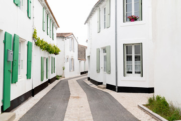 white house street in Re isle village situated on Ile de Re France