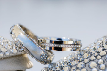 Luxury bridal wedding rings for bride and groom. Preparing for a wedding