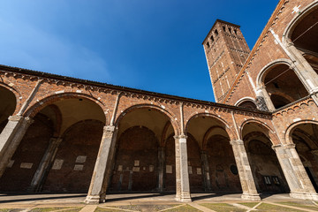 Fototapeta na wymiar Ancient basilica of Saint Ambrogio (Ambrose), 379-1099, in Lombard Romanesque style. Milan, Lombardy, Italy, Europe