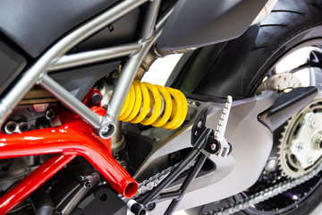 yellow Shock Absorbers of Motorcycle for absorbing jolts