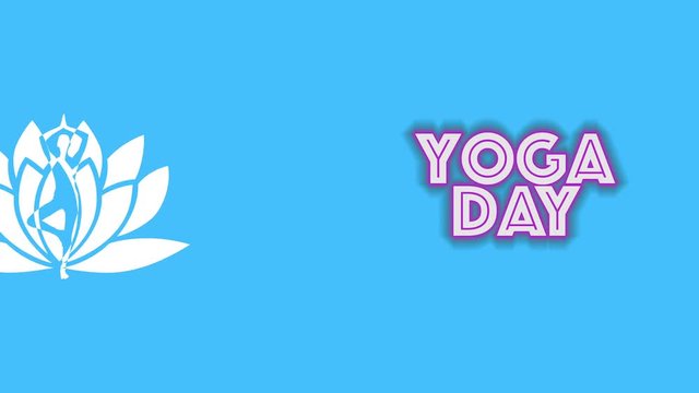 yoga day. pink Text neon light glowing on blue background. Glowing large text concept looping and seamless animation