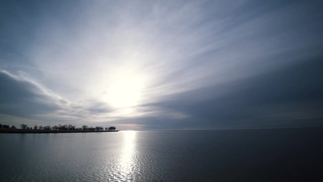 Pan Right Beautiful Sunlight Rays On Lake Michigan Lakefront Milwaukee